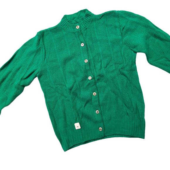Vintage 1940s-1950s Dark Kelly Green Long Sleeve Knit Cardigan Sweater - Picture 3 of 8